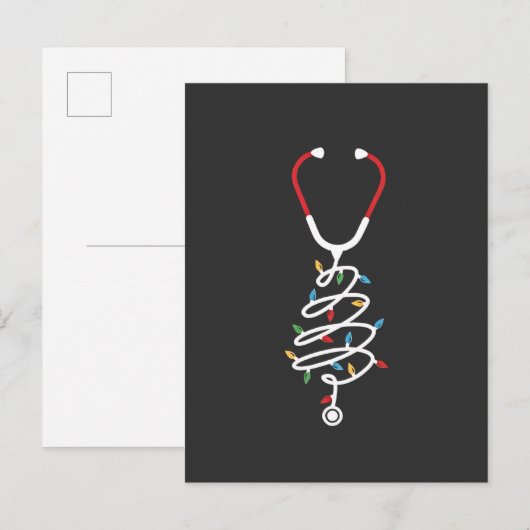 Stethoscoop Medische Benodigdheden Kerstboom Licht Uitnodiging Briefkaart (Voorkant / Achterkant)