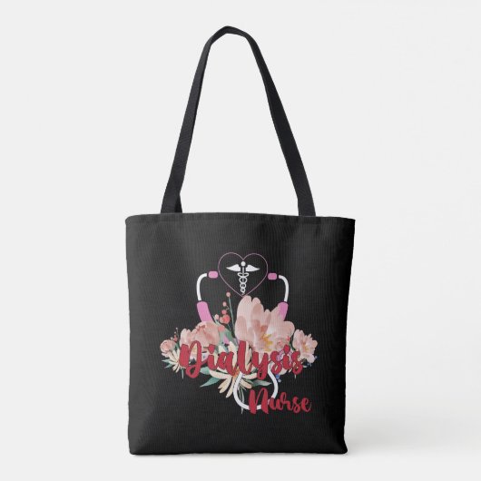 Stethoscoop met Bloemen Dialyse Geregistreerde ver Tote Bag (Achterkant)