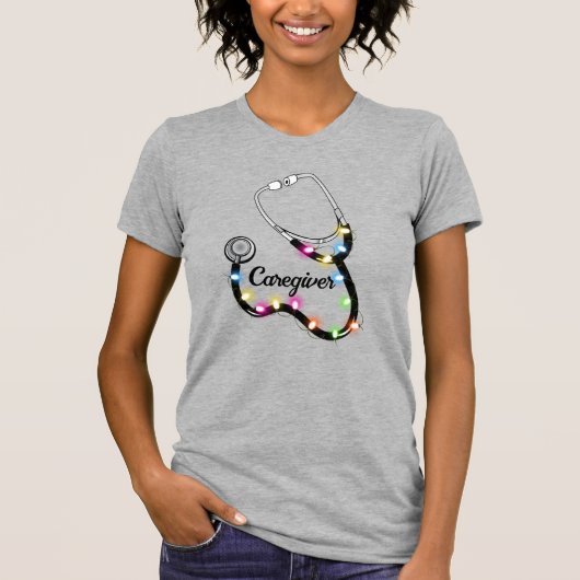 Stethoscoop met kerstlampjes Merry Xmas verpleegst T-shirt (Voorkant)