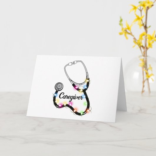 Stethoscoop Met Kerstverlichting Prettig Kerstfees Kaart (Gele Bloem)