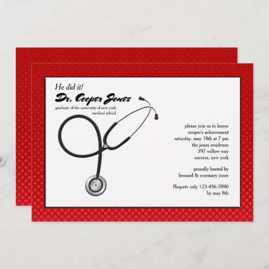 Stethoscoop met Rode Lijst Medisch Afstuderen Inv Kaart (Voorkant / Achterkant)