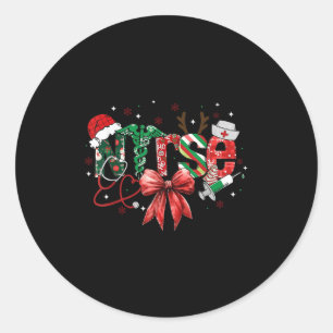 Stethoscoop Nurse Coquette Bow Merry Christmas XMA Ronde Sticker