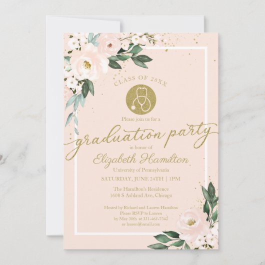 Stethoscoop Nursing School Afstudeerder Party Roze Kaart (Voorkant)