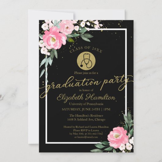 Stethoscoop Nursing School Afstudeerder Party Roze Kaart (Voorkant)