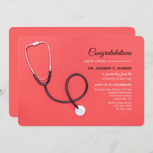 Stethoscoop op rood Afstuderen Kaart (Voorkant / Achterkant)
