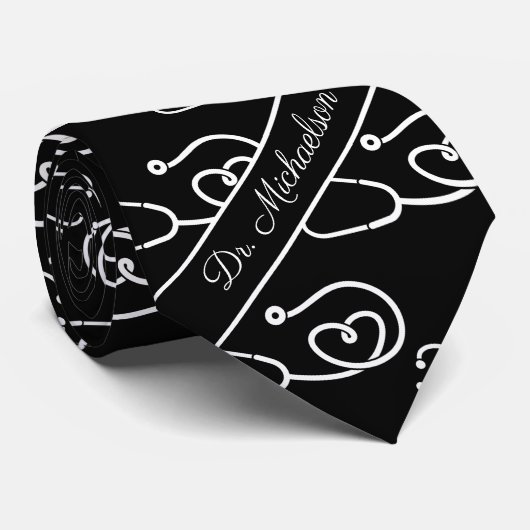 Stethoscoop Patroon Arts Naam Medische arts Stropdas (Opgerold)