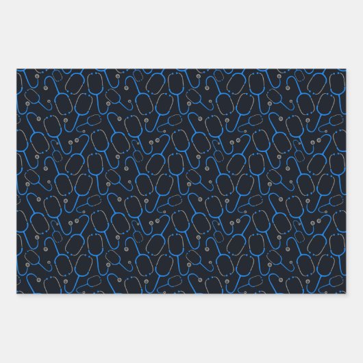 Stethoscoop patroon medische verpleegkundige donke inpakpapier vel (Voorkant 2)