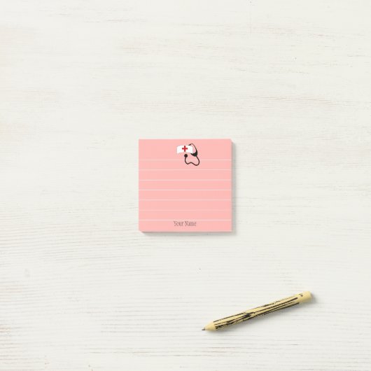 Stethoscoop roze gepersonaliseerd post-it® notes (Op bureau)