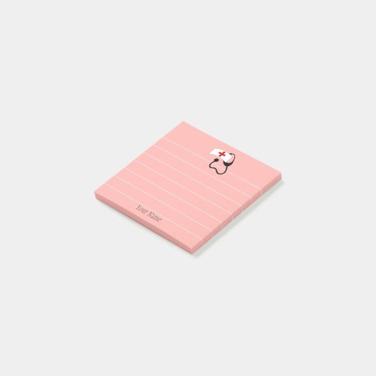 Stethoscoop roze gepersonaliseerd post-it® notes (Schuin)