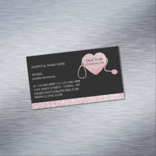 Stethoscoop Sparkle Heart Pink Black Magnetisch Visitekaartje