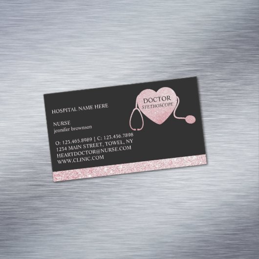 Stethoscoop Sparkle Heart Pink Black Magnetisch Visitekaartje (Voorbeeld)