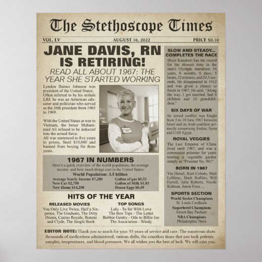 Stethoscoop Times for Nurse Retirement Party 1967 Poster (Voorkant)