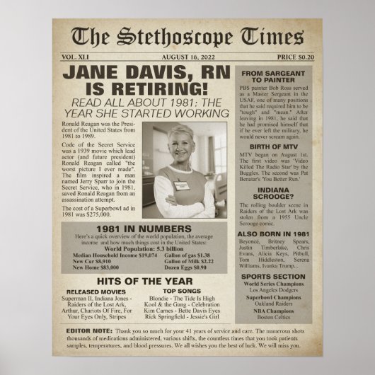 Stethoscoop Times for Nurse Retirement Party Poster (Voorkant)