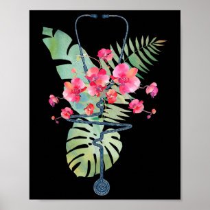 Stethoscoop Tropische Bloemen Zomer Aloha Hawaii R Poster