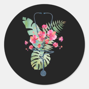 Stethoscoop Tropische Bloemen Zomer Aloha Hawaii R Ronde Sticker