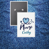 Stethoscoop Verpleegster Blauw Hart Personaliseer Button