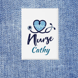 Stethoscoop Verpleegster Blauw Hart Personaliseer  Button