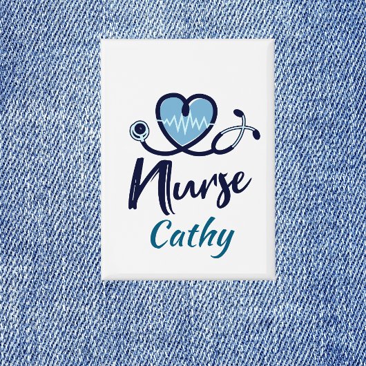 Stethoscoop Verpleegster Blauw Hart Personaliseer Button