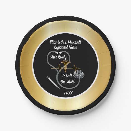 Stethoscoop | Ze is klaar om de Shots te bellen Papieren Bordje (Voorkant)