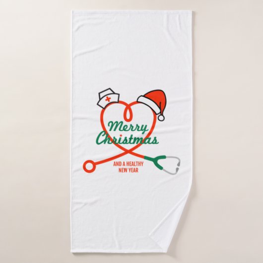 Stethoscoophart met kerstmuts badhanddoek (Badhanddoek)