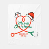 Stethoscoophart met kerstmuts fleece deken (Voorkant)