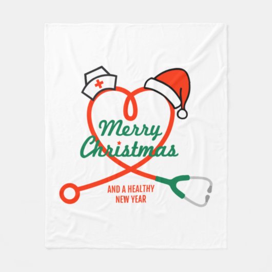 Stethoscoophart met kerstmuts fleece deken (Voorkant)