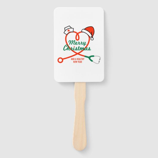 Stethoscoophart met kerstmuts handwaaier (Voorkant)