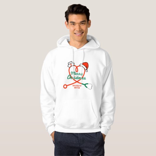 Stethoscoophart met kerstmuts hoodie (Voorkant volledig)