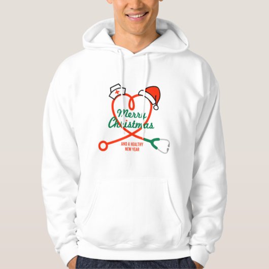 Stethoscoophart met kerstmuts hoodie (Voorkant)