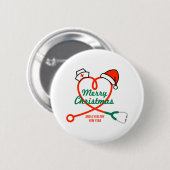 Stethoscoophart met kerstmuts ronde button 5,7 cm (Voorkant /achterkant)