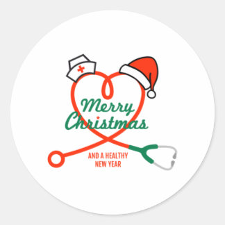 Stethoscoophart met kerstmuts ronde sticker
