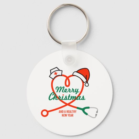 Stethoscoophart met kerstmuts sleutelhanger (Voorkant)