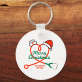 Stethoscoophart met kerstmuts sleutelhanger (Voorkant)
