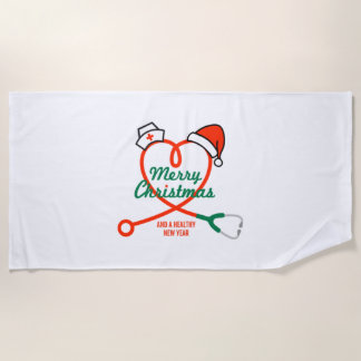 Stethoscoophart met kerstmuts strandlaken