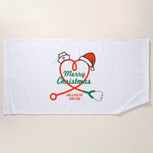 Stethoscoophart met kerstmuts strandlaken (Voorkant)