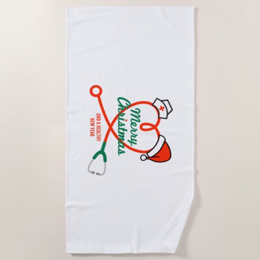 Stethoscoophart met kerstmuts strandlaken (Voorkant)