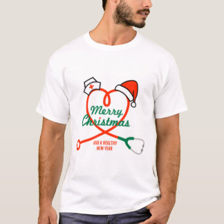 Stethoscoophart met kerstmuts t-shirt