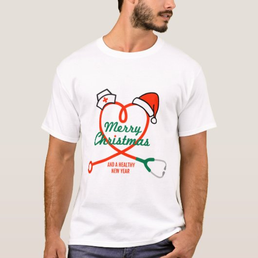 Stethoscoophart met kerstmuts t-shirt (Voorkant)