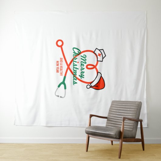 Stethoscoophart met kerstmuts wandkleed (In Situ (horizontaal))