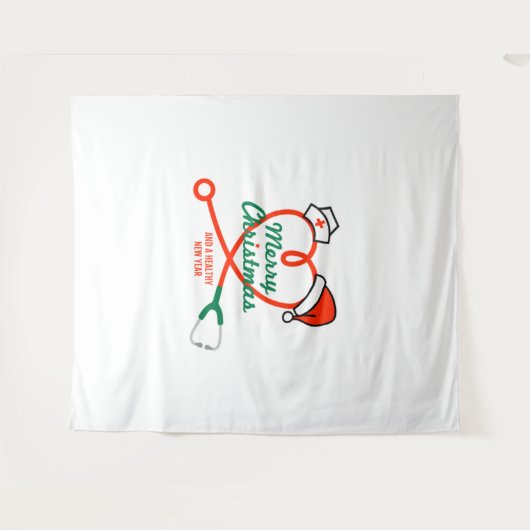 Stethoscoophart met kerstmuts wandkleed (Voorkant (horizontaal))