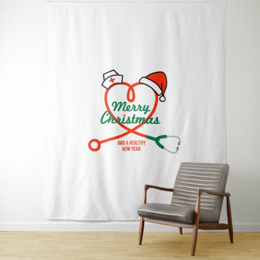 Stethoscoophart met kerstmuts wandkleed (In situ)