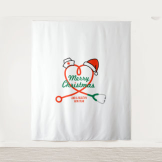 Stethoscoophart met kerstmuts wandkleed