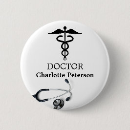 Stethoscope Caduceus Doctor Name Tag Ronde Button 5,7 Cm