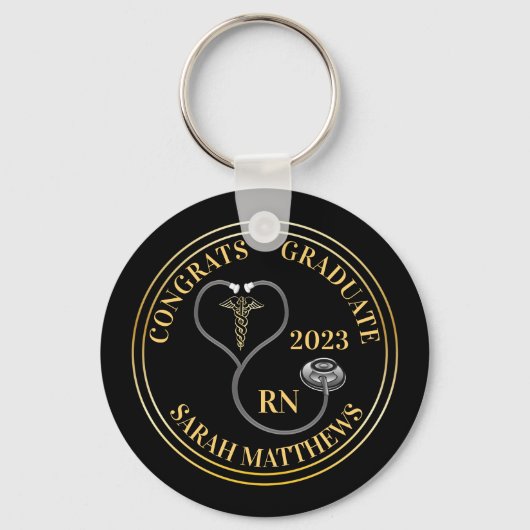 Stethoscope Caduceus RN Congrats Afstuderen - Blac Sleutelhanger (Voorkant)
