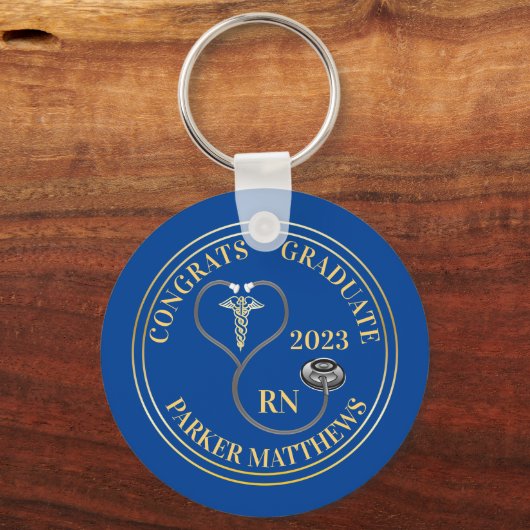Stethoscope Caduceus RN Congrats Afstuderen - Blue Sleutelhanger (Voorkant)