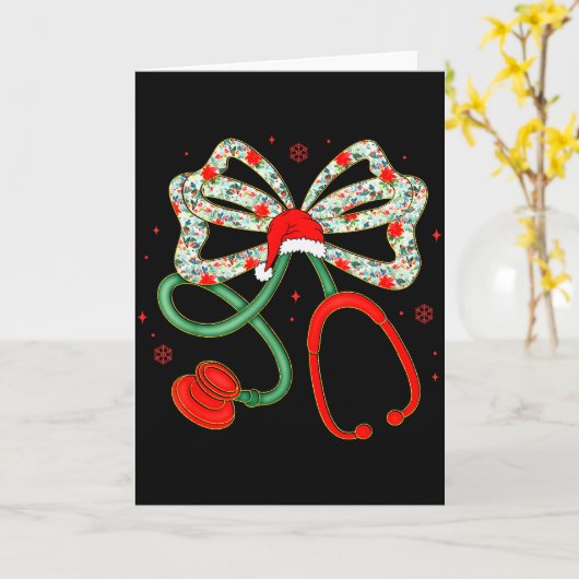 Stethoscope Christmas Nurse Health Worker Santa Xm Kaart (Gele Bloem)