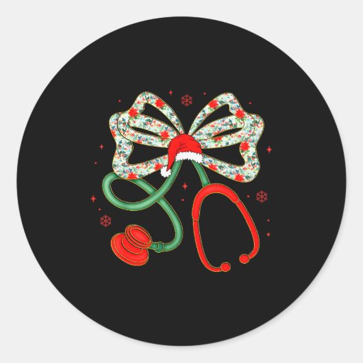 Stethoscope Christmas Nurse Health Worker Santa Xm Ronde Sticker (Voorkant)