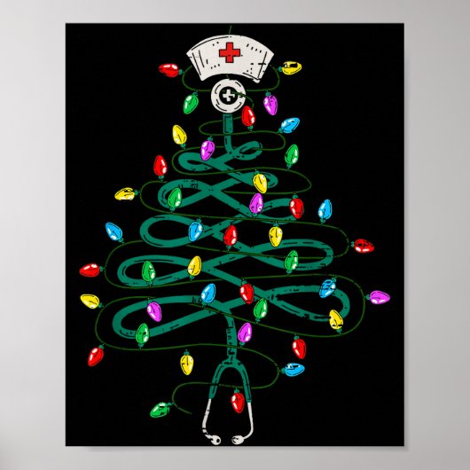 Stethoscope Christmas Tree Lights Nurse Christmas  Poster (Voorkant)