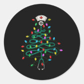 Stethoscope Christmas Tree Lights Nurse Christmas  Ronde Sticker (Voorkant)