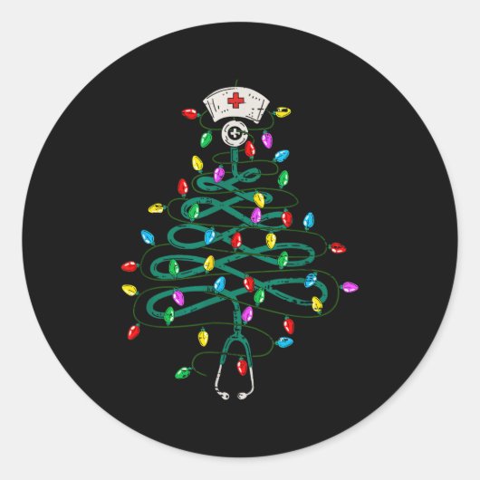 Stethoscope Christmas Tree Lights Nurse Christmas  Ronde Sticker (Voorkant)